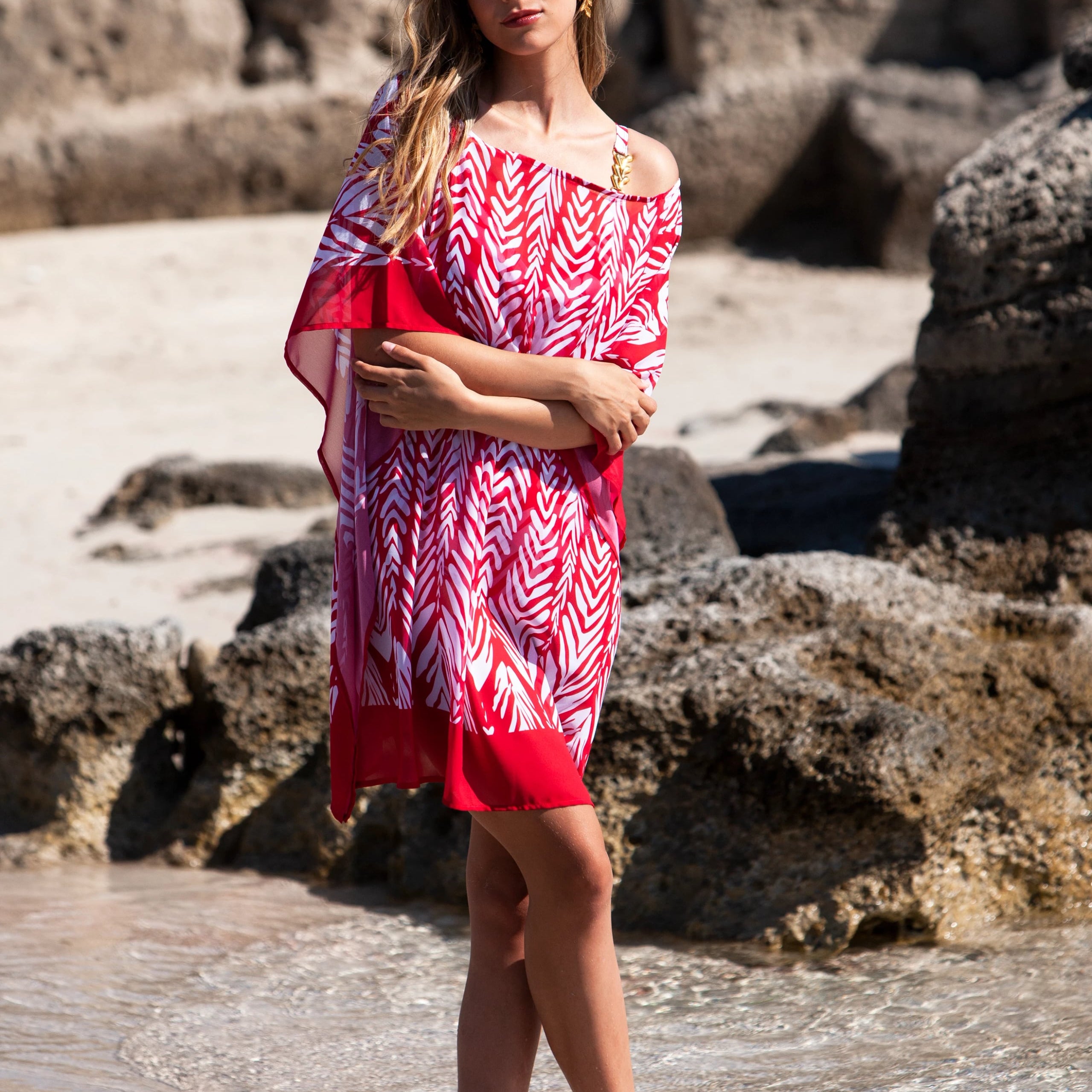 Kaftan Deidad 62061 Unica Blanco y rojo