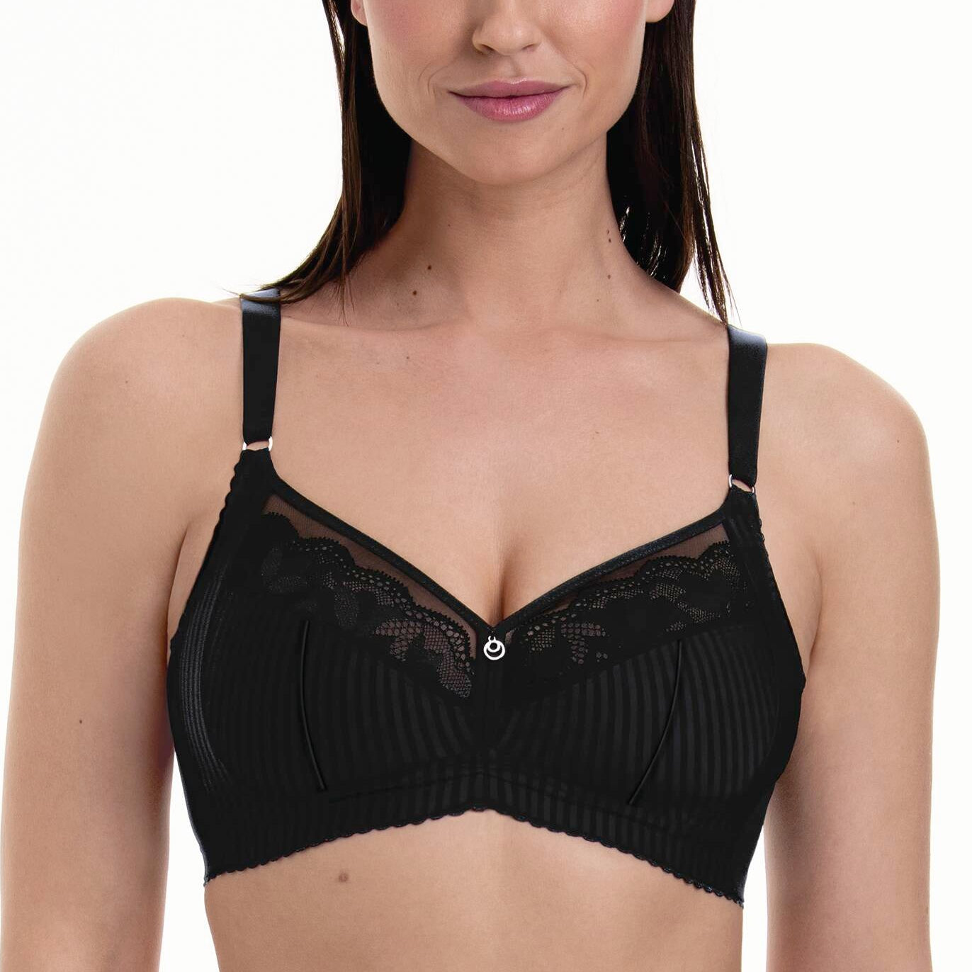 Sujetador Sin Aros Sita Rosa Faia en color negro con encaje y tirantes ajustables, ideal para comodidad y estilo.